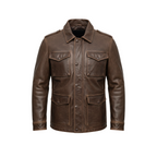 Mens brown leather field jacket
