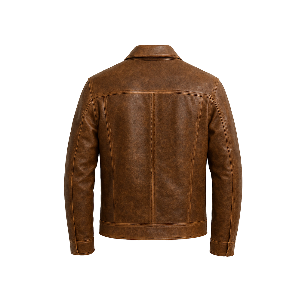Brown leather jacket on a white background