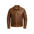 Brown leather jacket on a white background