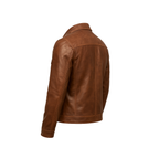 Brown leather jacket on a white background