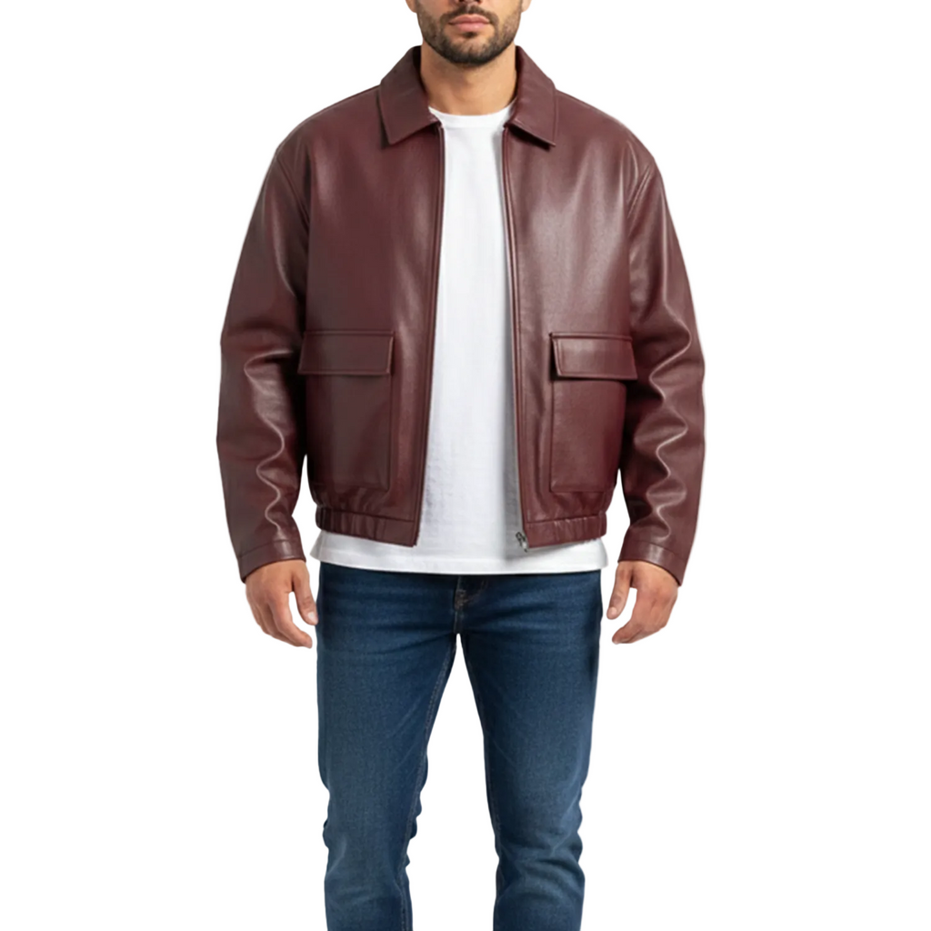 Men's  Burgundy Leather Jacket