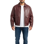 Men's  Burgundy Leather Jacket