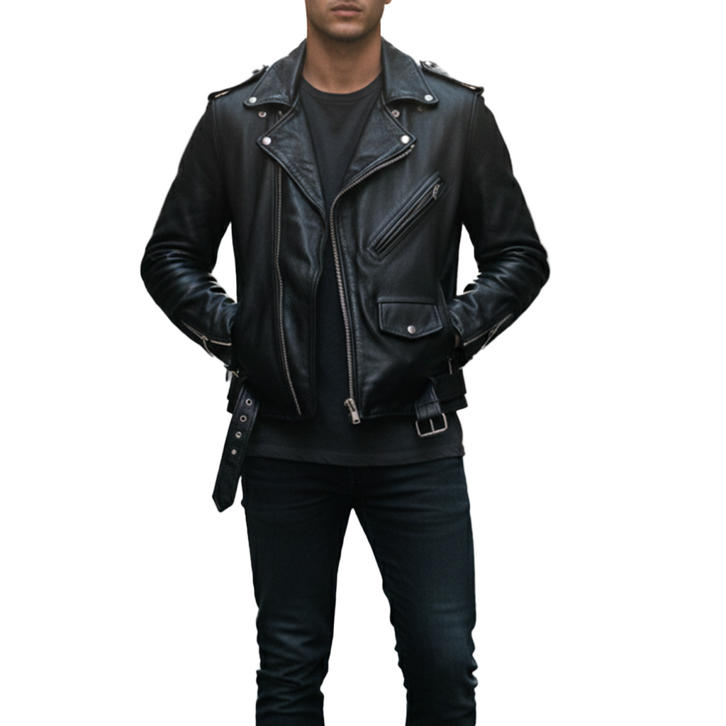 Men’s Vintage Leather Biker Jacket 1970s Retro Style
