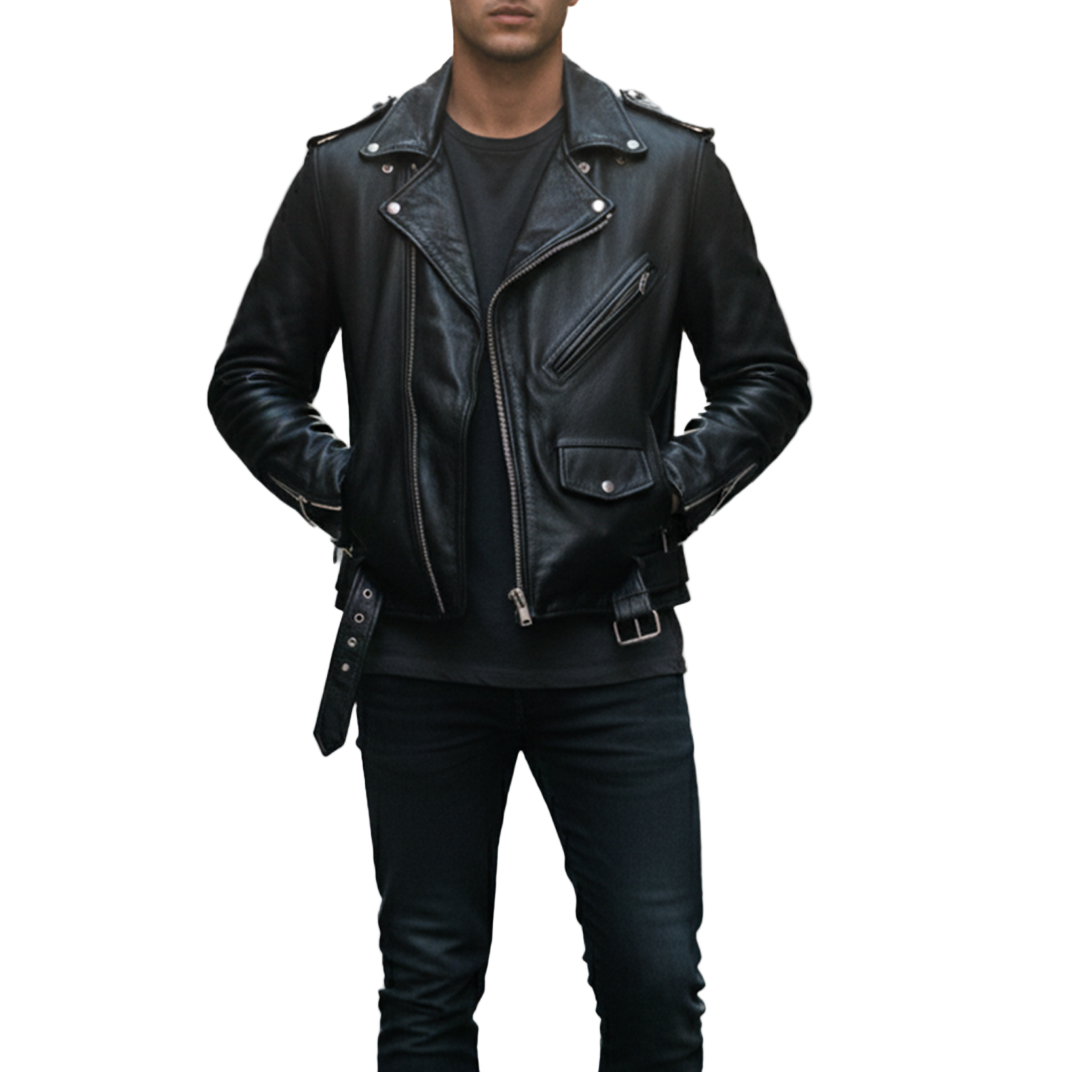 Men’s Vintage Leather Biker Jacket 1970s Retro Style