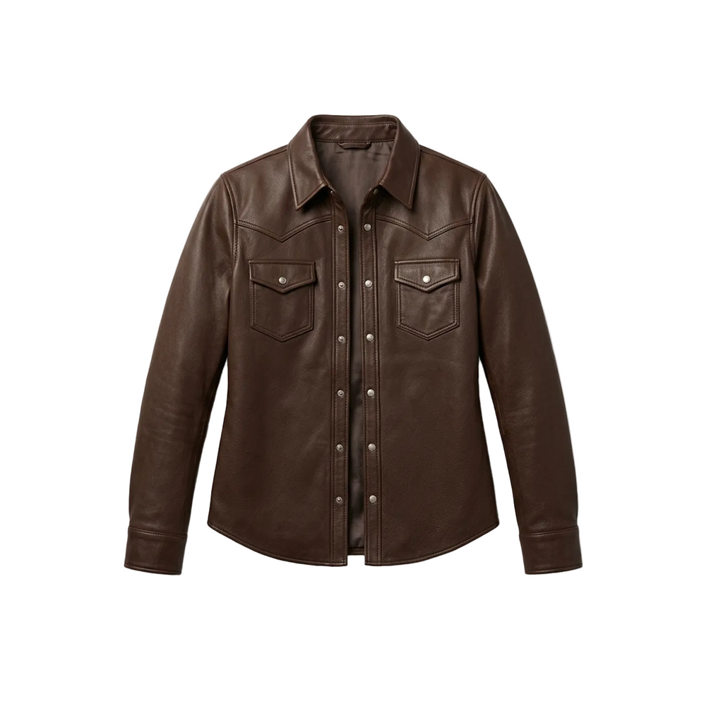 Brown leather shirt on a white background
