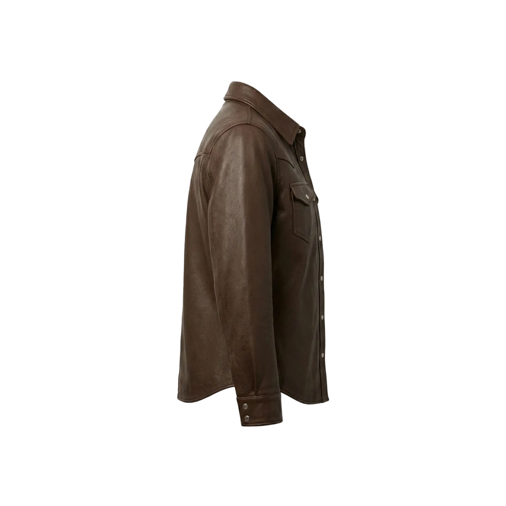 Brown leather jacket on a white background