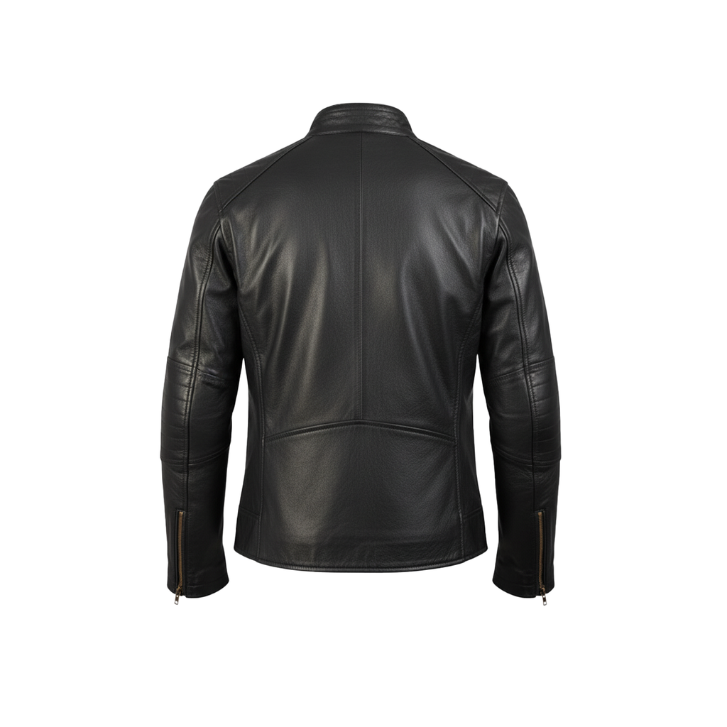 Black leather jacket on a white background