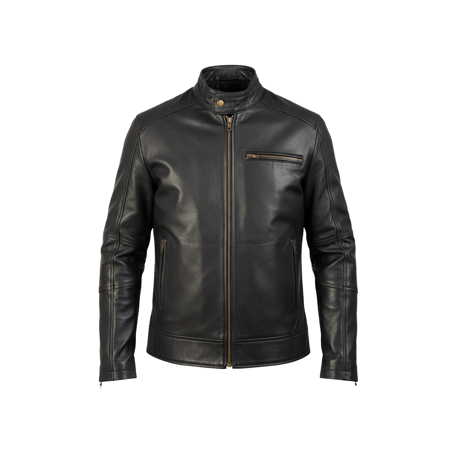 Black leather jacket on a white background