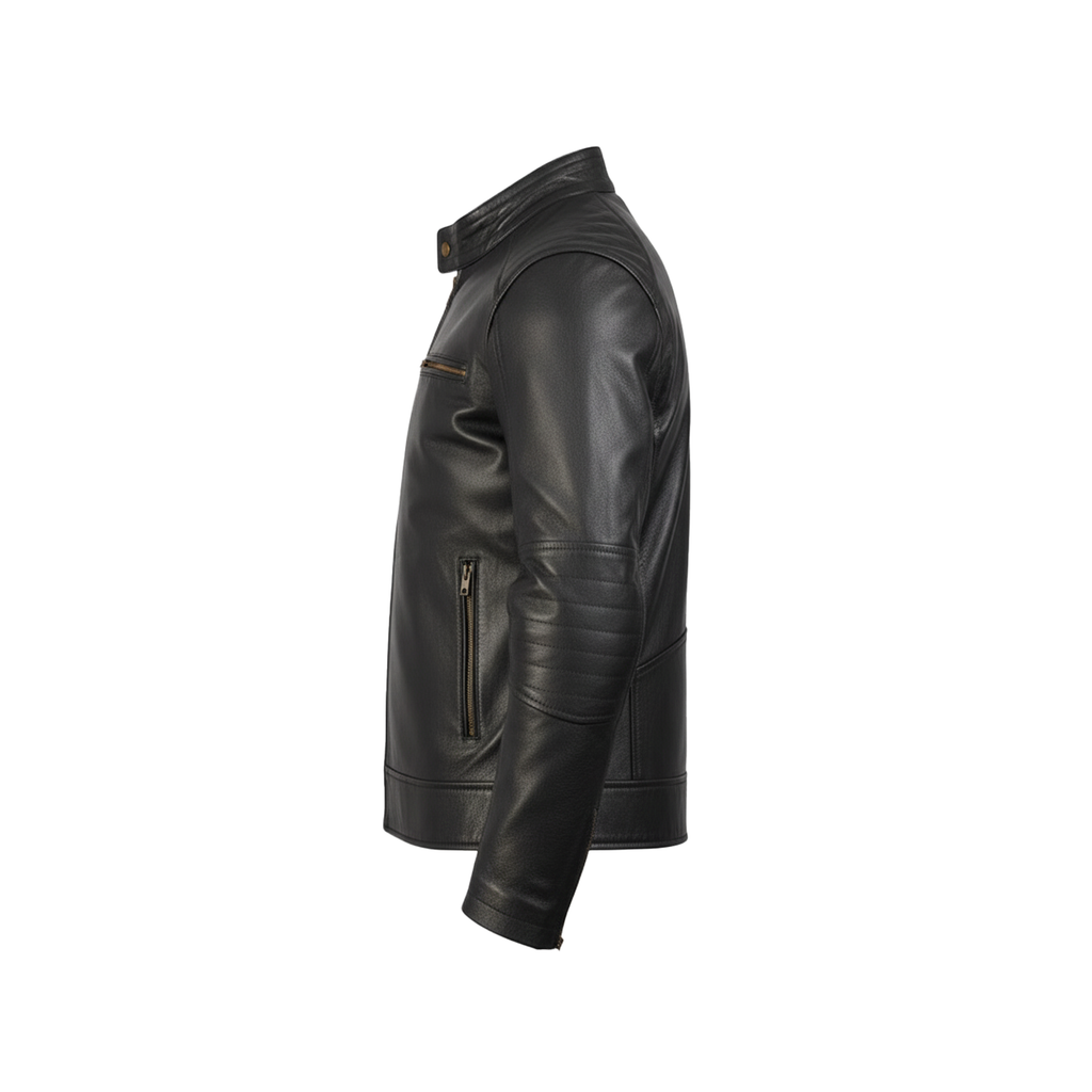 Black leather jacket on a white background