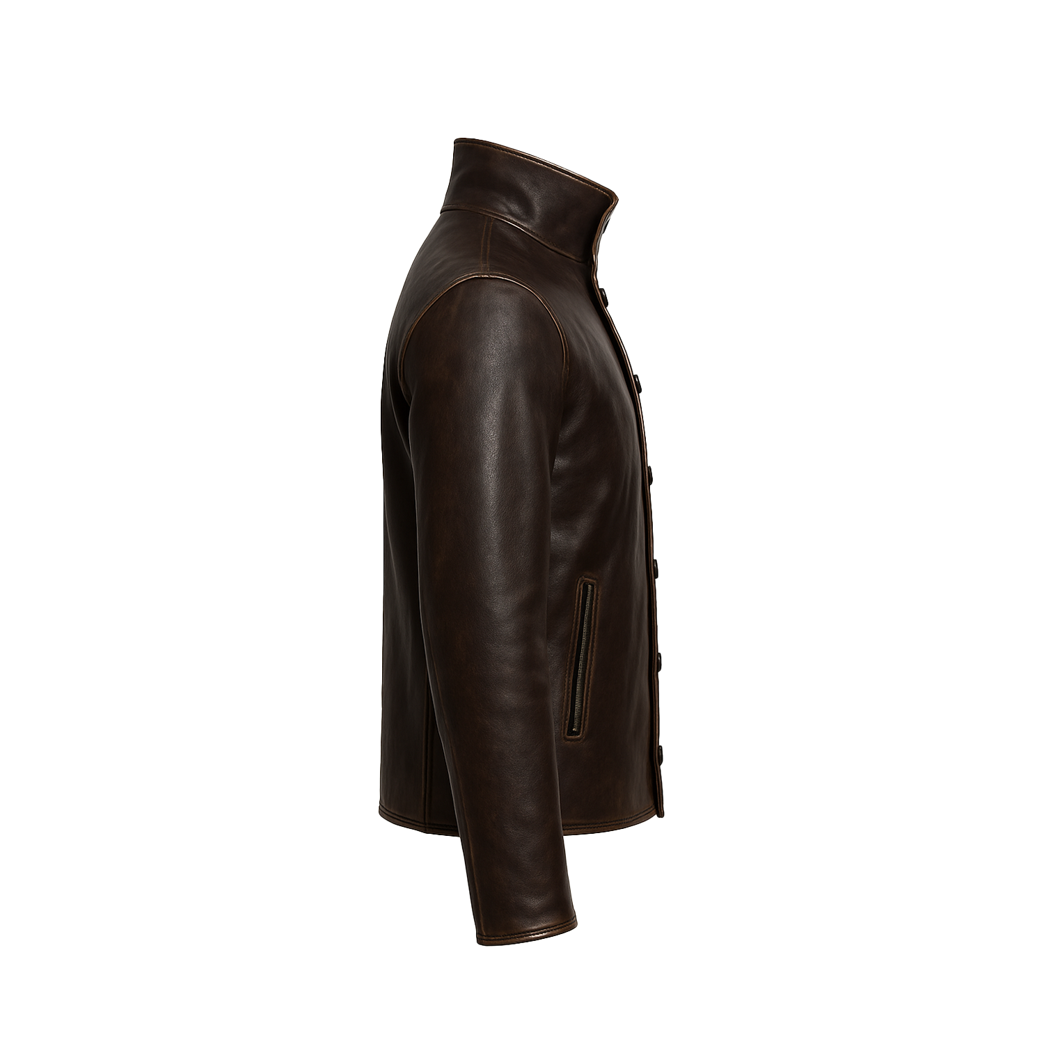 Brown leather jacket on a white background