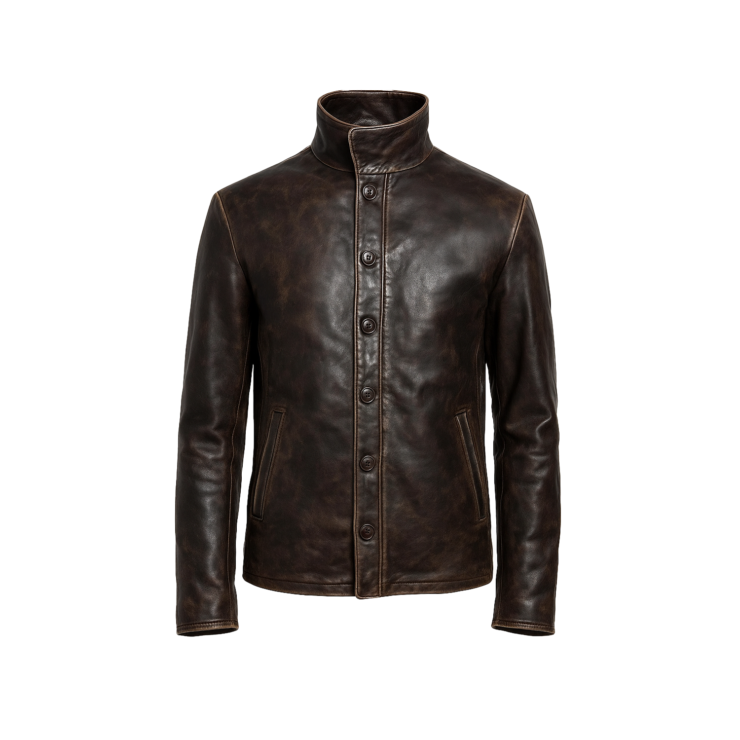 Brown leather jacket on a white background
