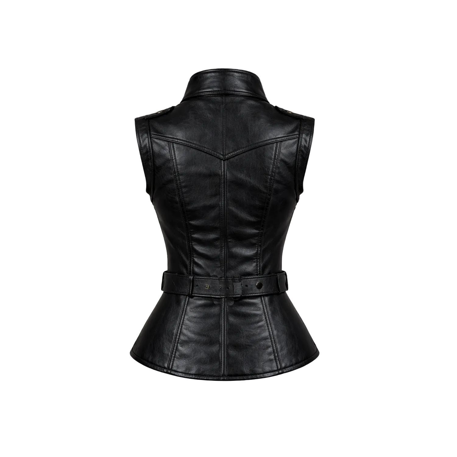 Black leather vest with a belt on a white background