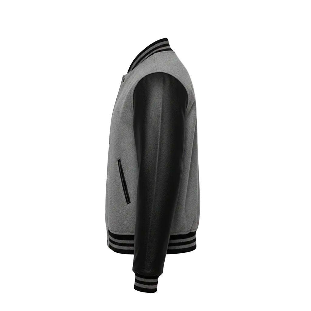 Gray and black jacket with a brand logo on a white background