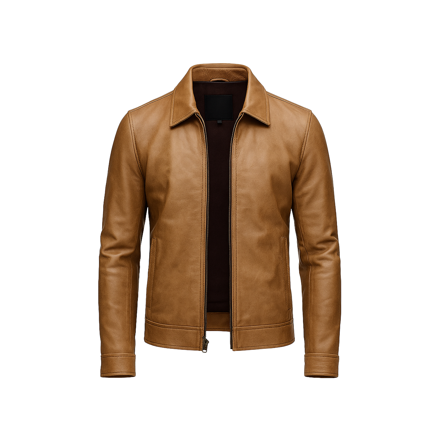 Brown leather jacket on a white background
