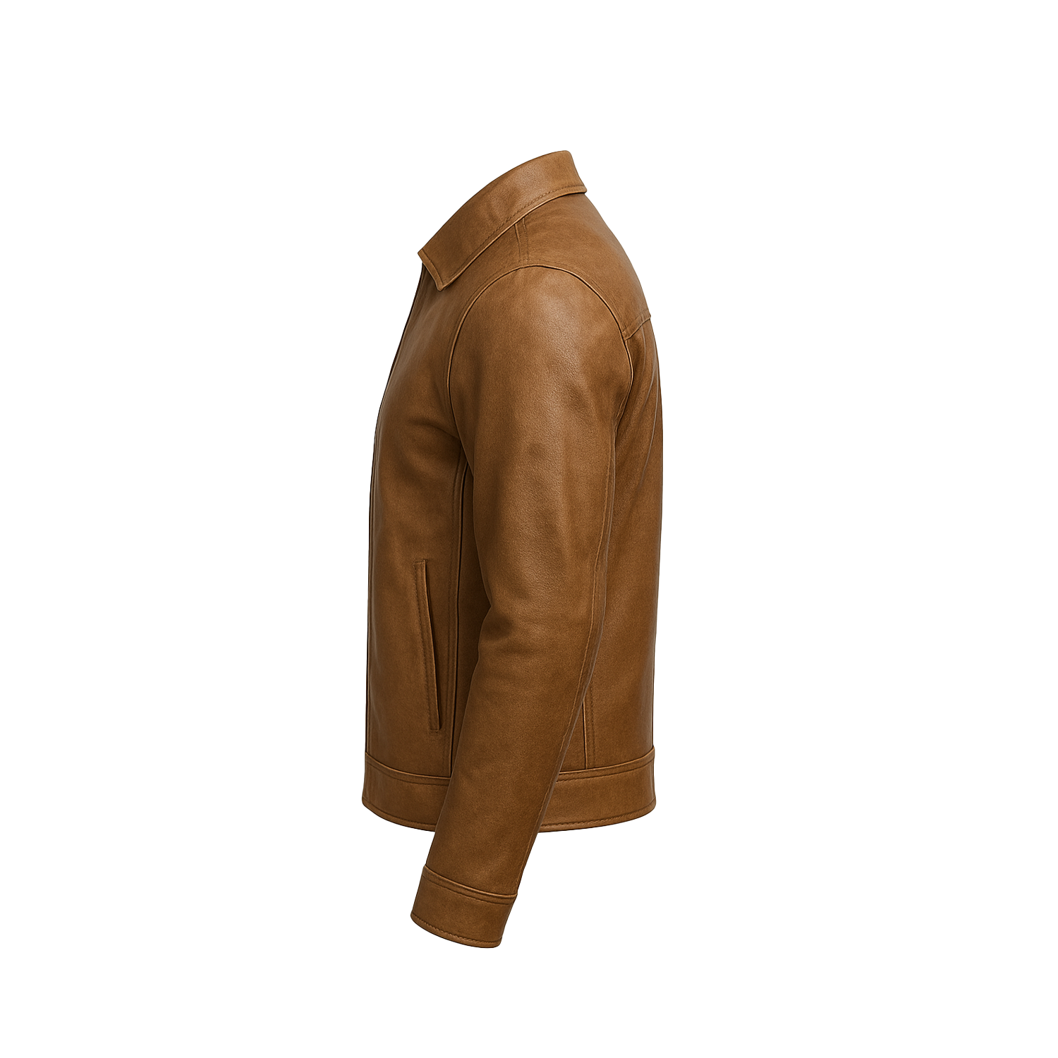Brown leather jacket on a white background