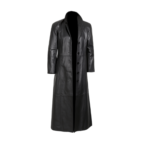 Handcrafted Men's Black Lambskin Leather Long Coat