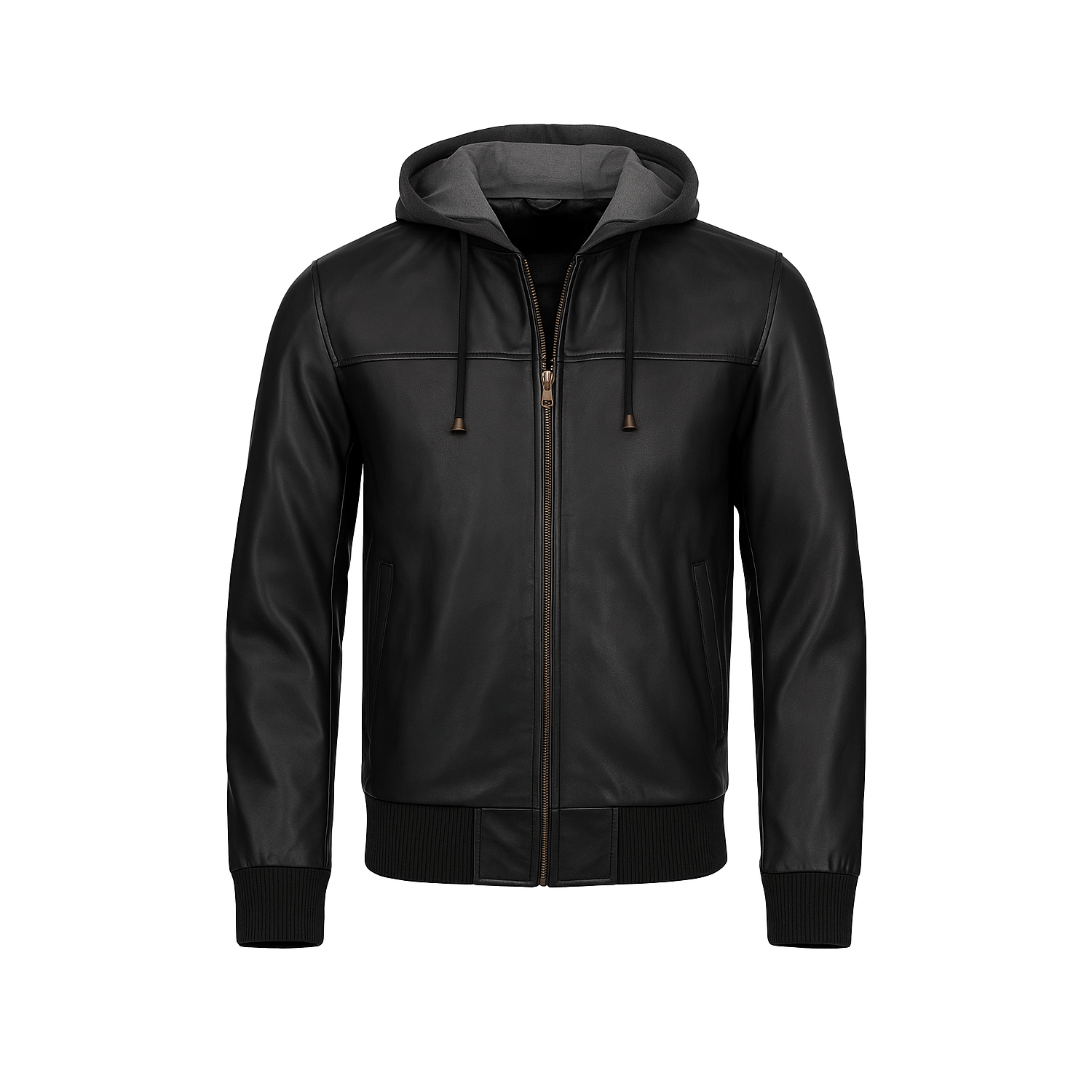Black hooded jacket on a white background