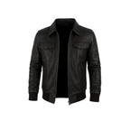 Black leather jacket on a white background