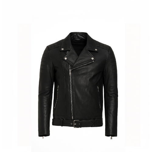 Black leather jacket on a white background