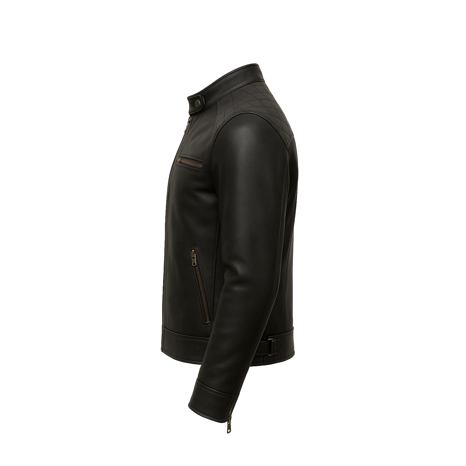 Black leather jacket on a white background