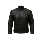 Black leather jacket on a white background