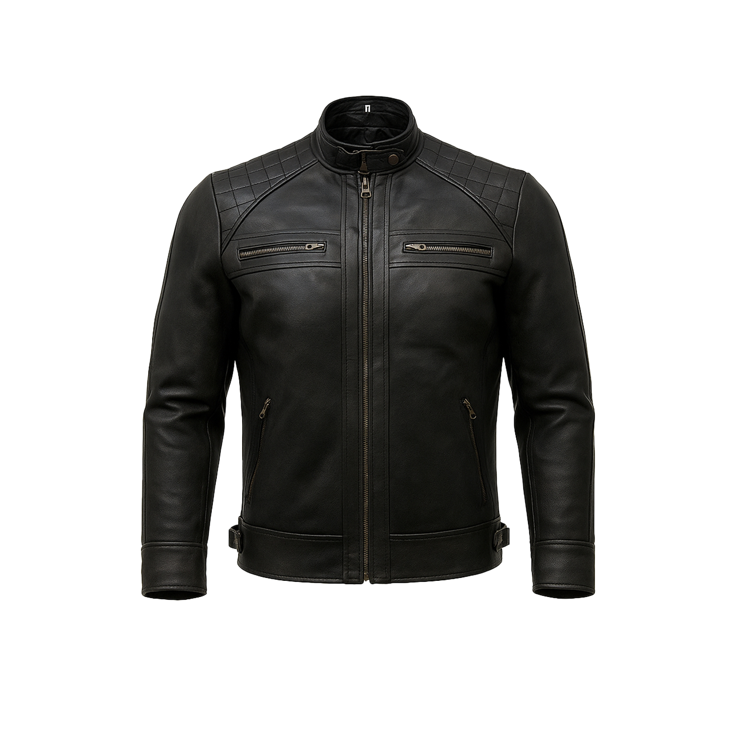 Black leather jacket on a white background