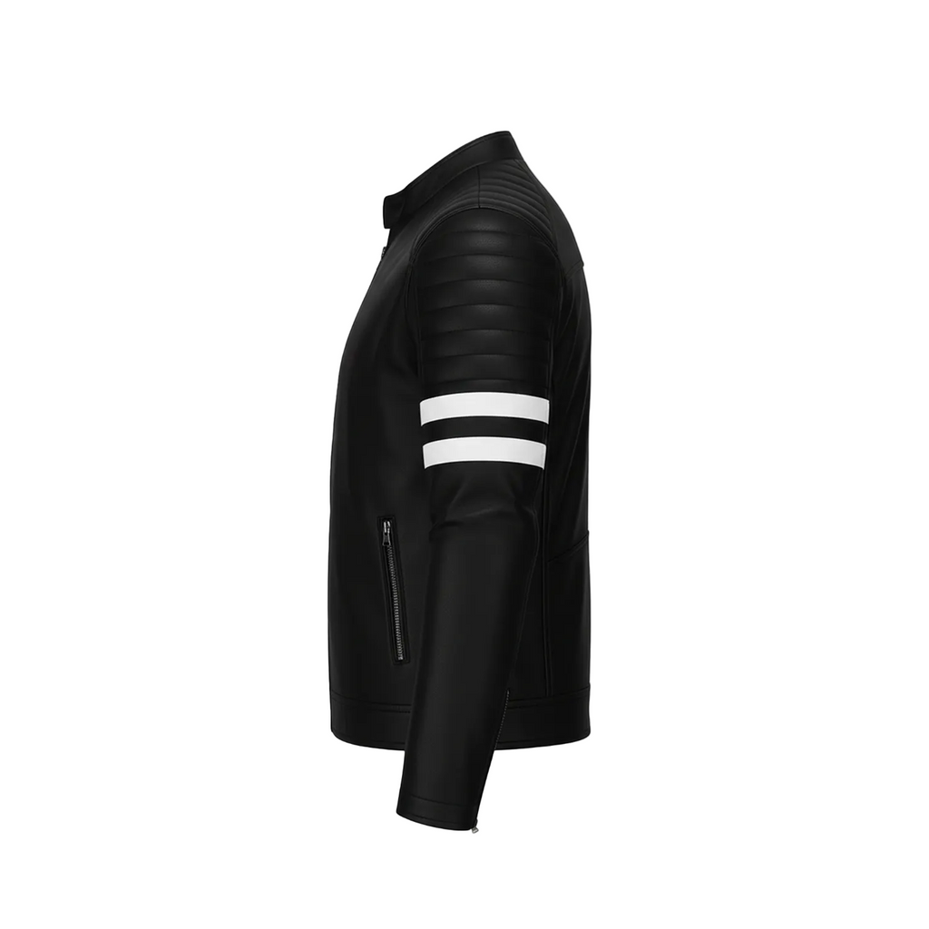Black jacket with white stripes on a white background