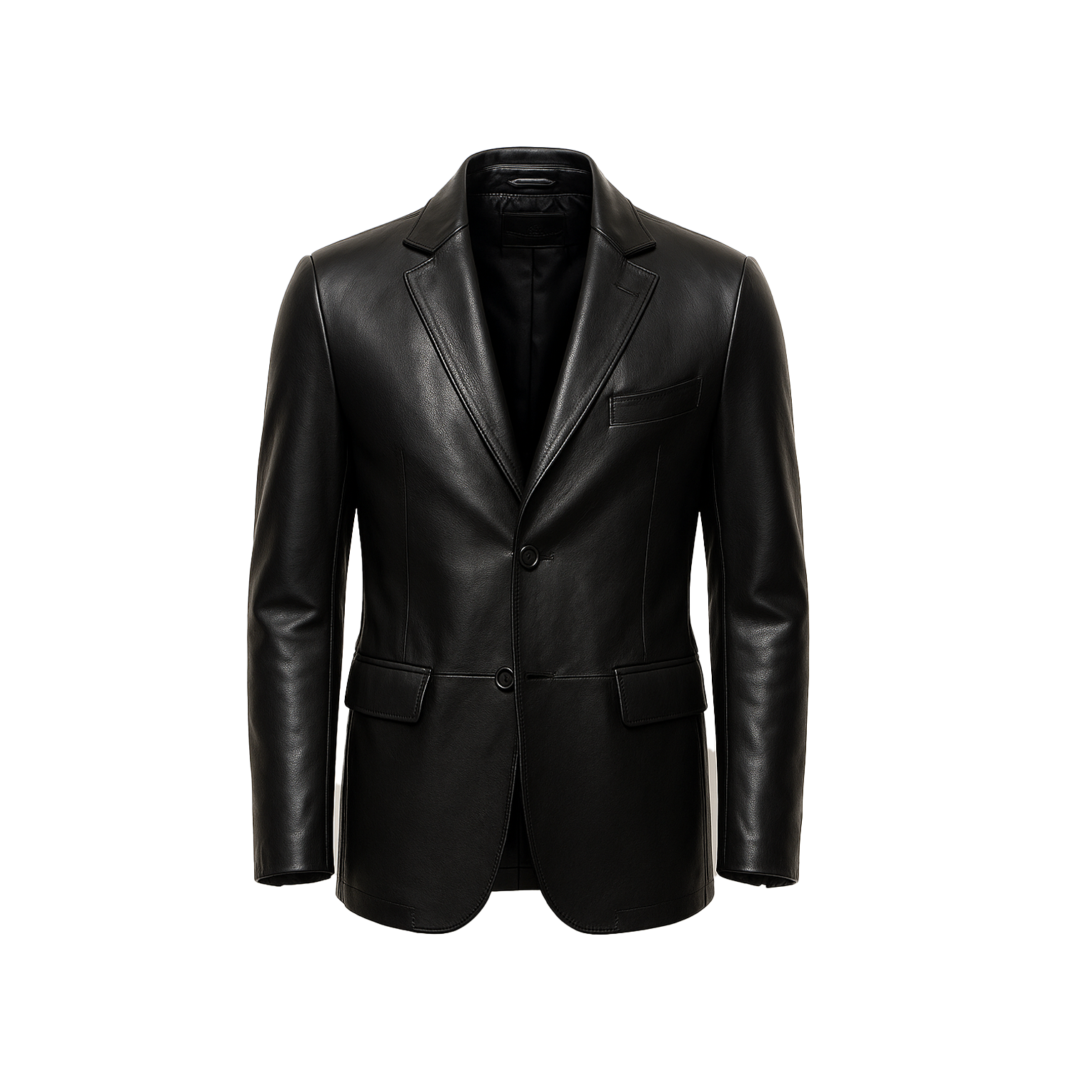 Black leather jacket on a white background