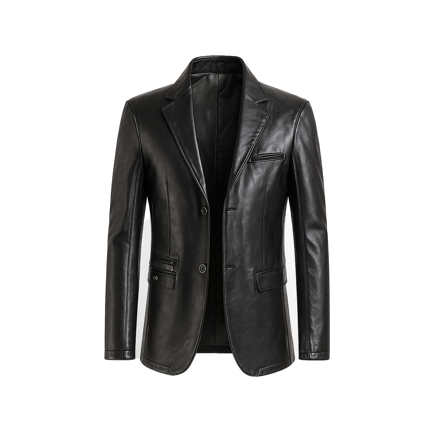 Black leather blazer on a white background