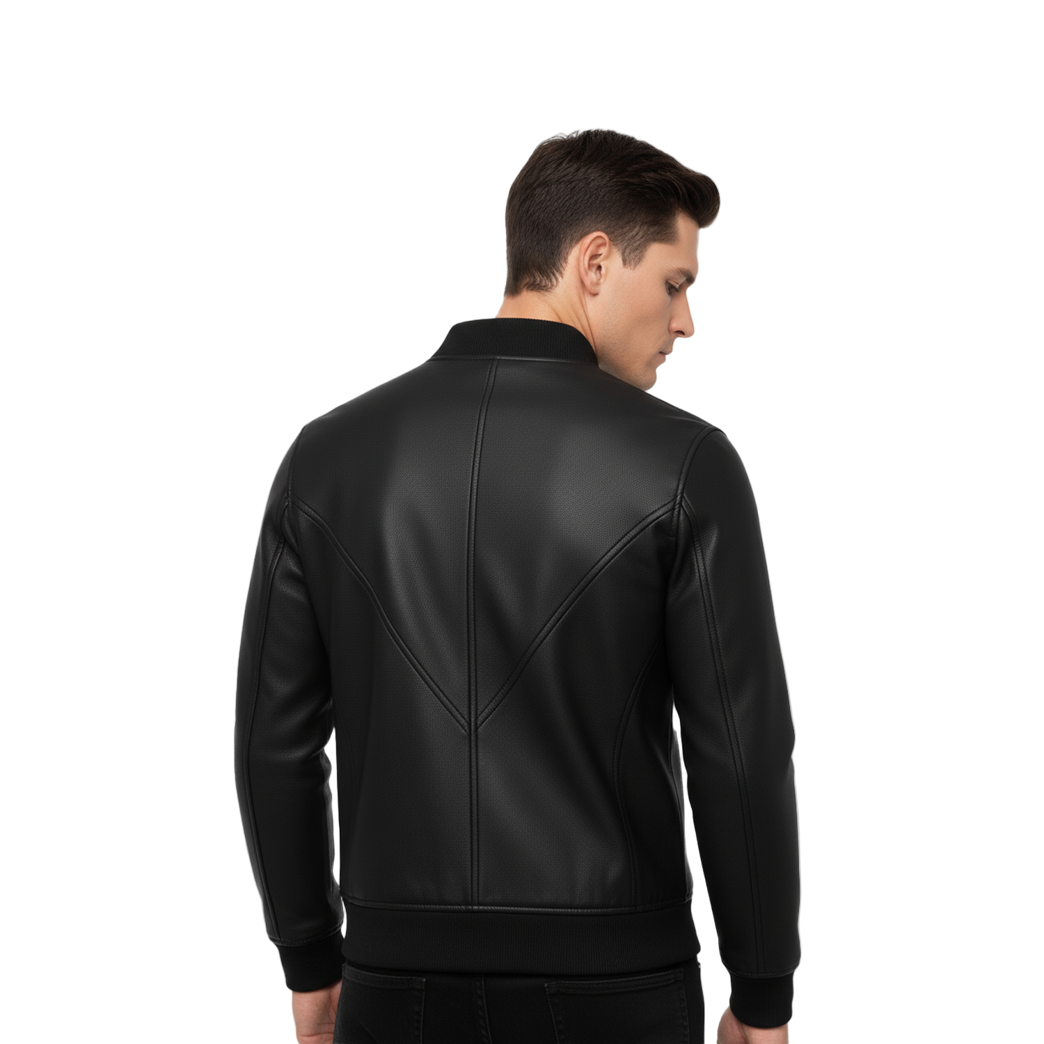 Men’s slim fit black sheepskin bomber leather jacket handmade lightweight coat