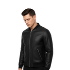 Men’s slim fit black sheepskin bomber leather jacket handmade lightweight coat