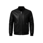 Men’s slim fit black sheepskin bomber leather jacket handmade lightweight coat