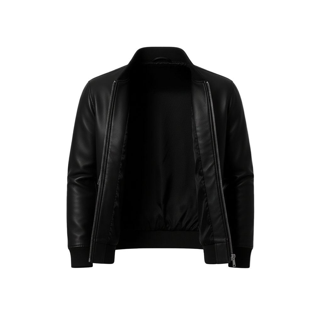 Men’s slim fit black sheepskin bomber leather jacket handmade lightweight coat