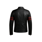 Men’s Black & Red Genuine Lambskin Leather Biker Jacket