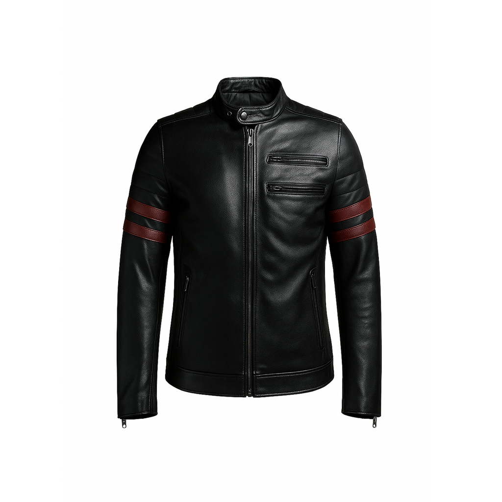Men’s Black & Red Genuine Lambskin Leather Biker Jacket