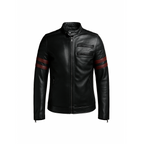 Men’s Black & Red Genuine Lambskin Leather Biker Jacket
