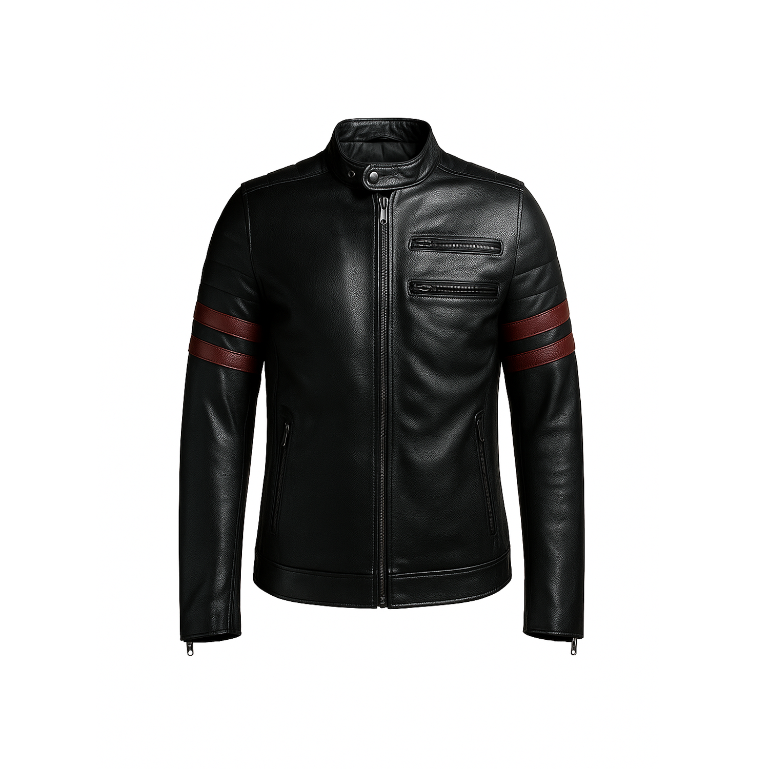 Men’s Black & Red Genuine Lambskin Leather Biker Jacket