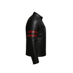 Men’s Black & Red Genuine Lambskin Leather Biker Jacket