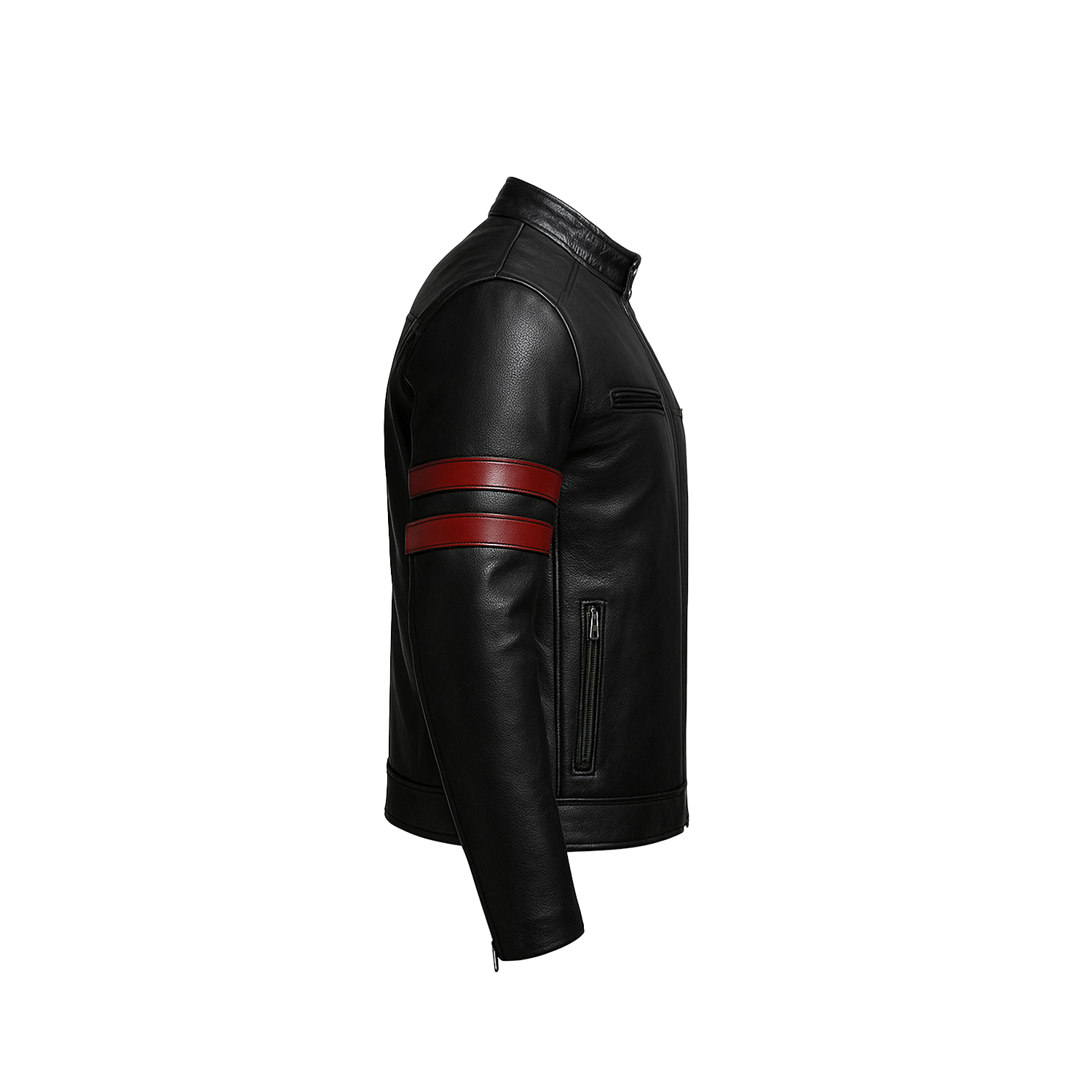 Men’s Black & Red Genuine Lambskin Leather Biker Jacket