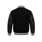 Black leather jacket with white stripes on a white background