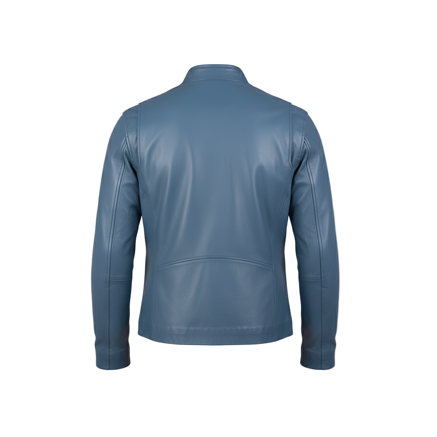 Blue leather jacket on a white background