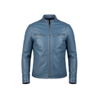 Blue leather jacket on a white background