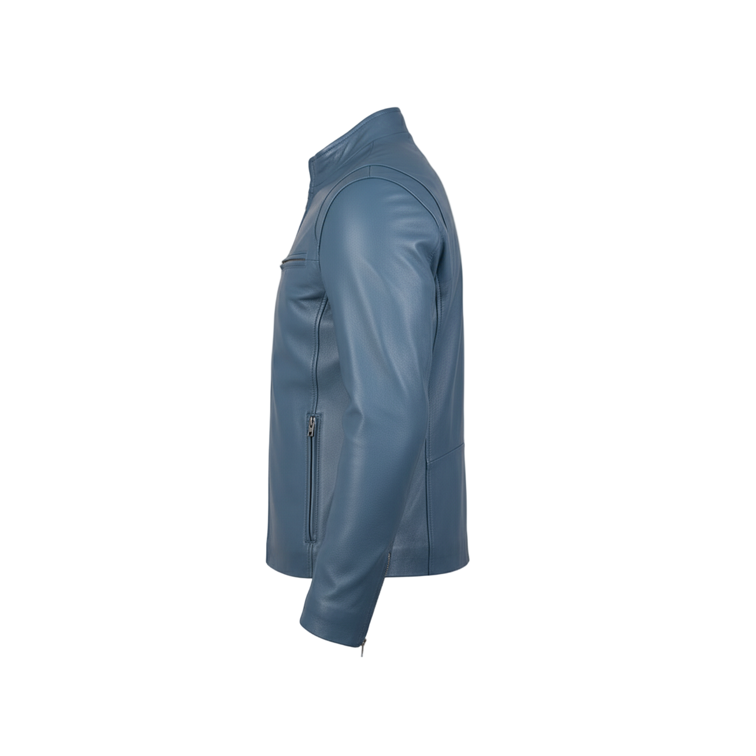 Blue leather jacket on a white background