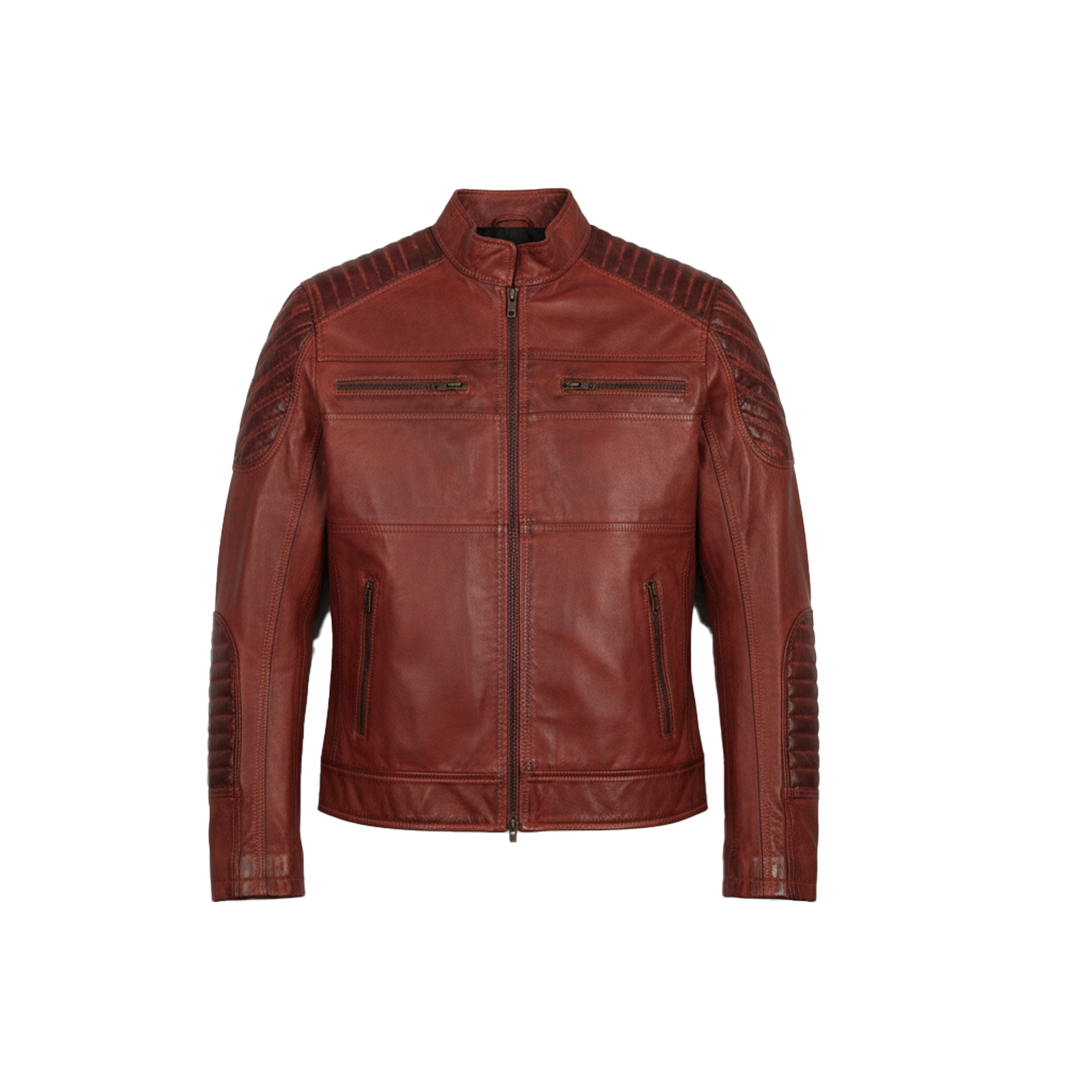 Brown leather jacket on a white background