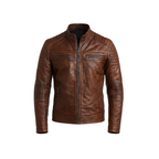 Brown leather jacket on a white background