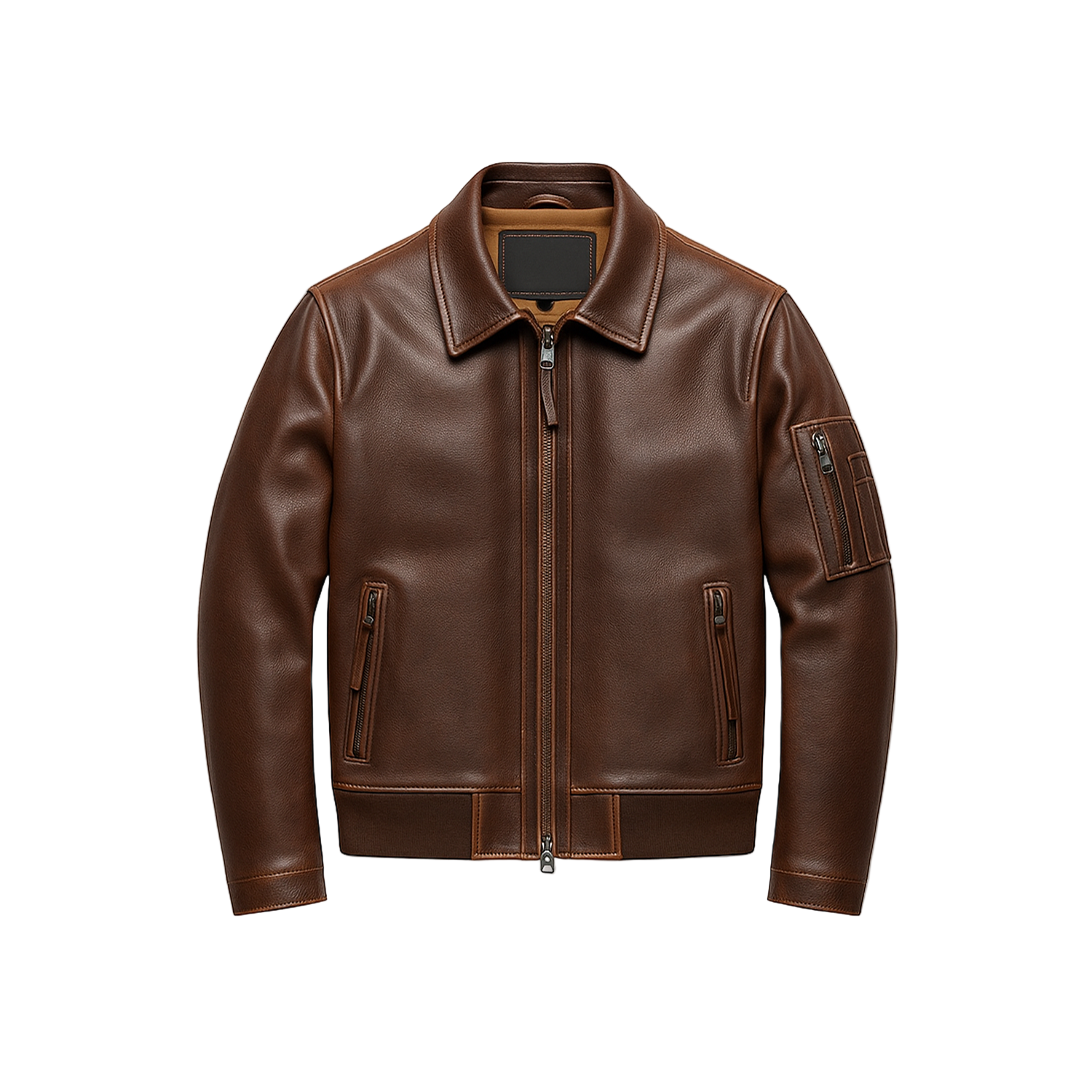 Brown leather jacket on a white background