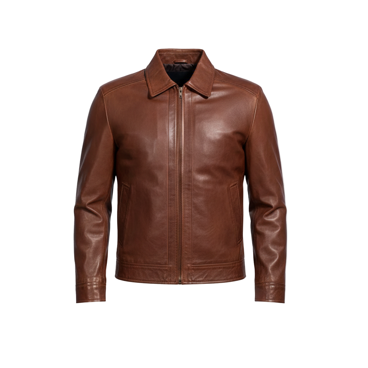Brown leather jacket on a white background