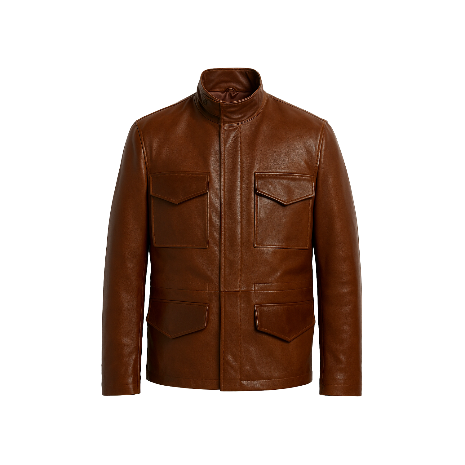 Brown leather jacket on a white background