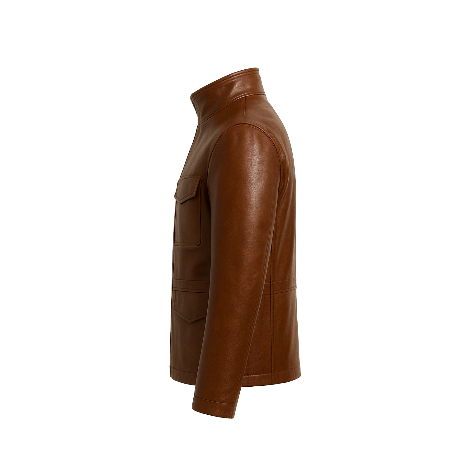 Brown leather jacket on a white background