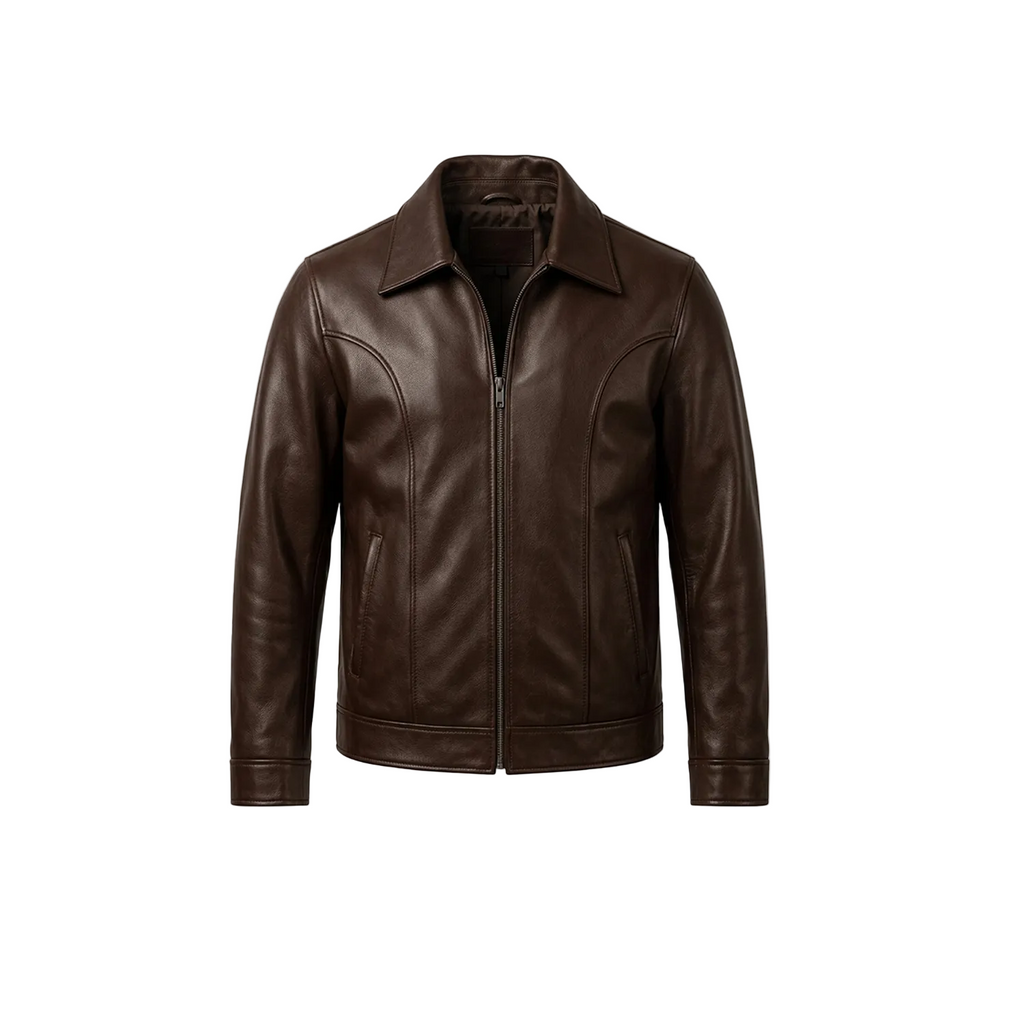 Men's Coffee Brown Leather Jacket Biker Coat